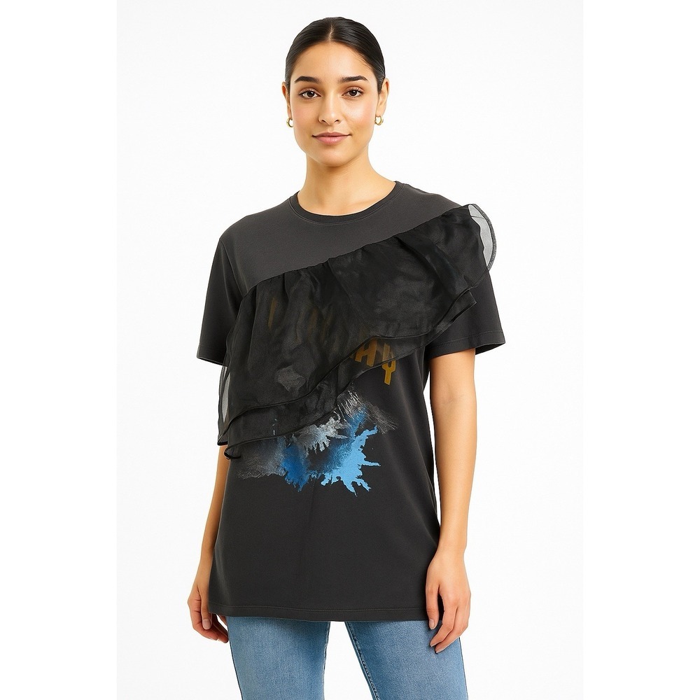 ZARA "Run Away" Graphic Tee Eagle Ruffle Size‎ 30  T-shirt Short Sleeve